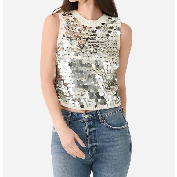 NEW ELEVEN SIX cora tank in ivory/silver sequins - Picture 1 of 3